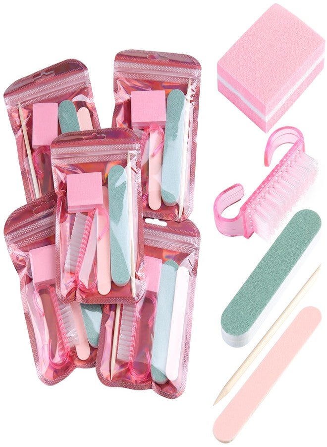 Fcozpjk Disposable Manicure Kit Basics 5PCS Nail Kit, Mini Nail Files Buffers Bulk Handle Grip Brush Orange Wood Stick Individually-Packed Pedicure Set for Fingernails Toenails Salon Supplies 5 Packs - Image 1